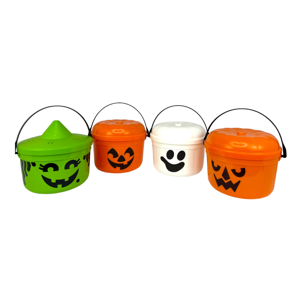 Vintage Halloween McDonalds Trick or Treat Buckets / Pails, Set of 4 from the 1980s. Ghost, Pumpkins & Witch plastic candy containers Eerie Emporium. 
