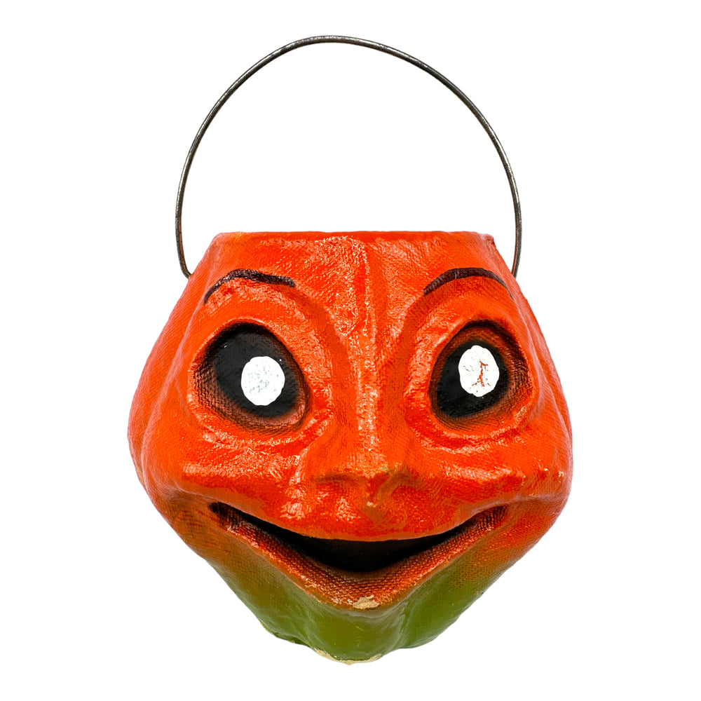 
            
                Load image into Gallery viewer, Vintage Halloween Paper Mache Pulp Jack O&amp;#39; Lantern Candy Container at Eerie Emporium.
            
        