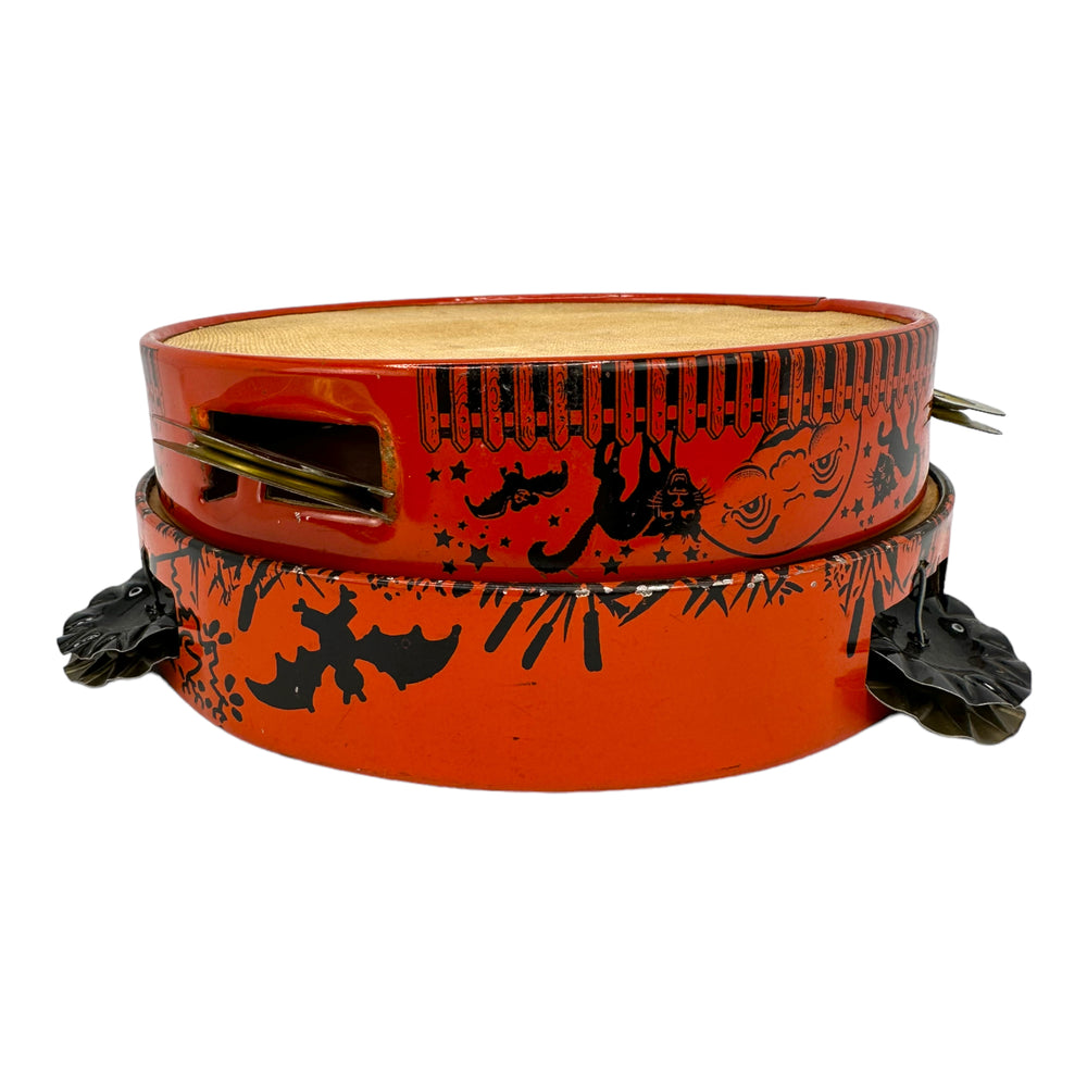 Vintage Halloween Tin Tambourine Noisemakers, Set of 2 ~ T. Cohn & Ohio Art Company from the 1930s or early-1940s at Eerie Emporium.