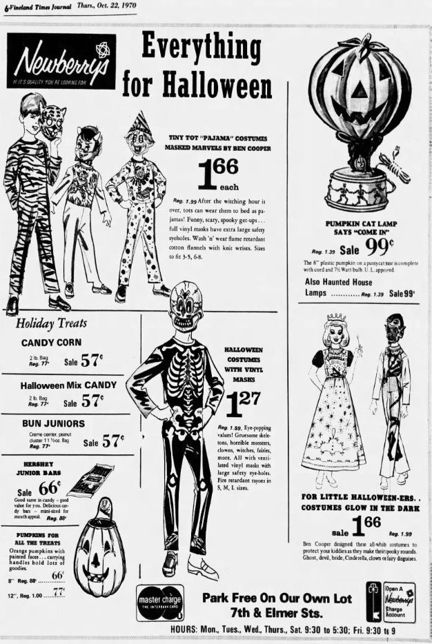 October 1970 Vineland Times Journal Halloween Ad at Eerie Emporium