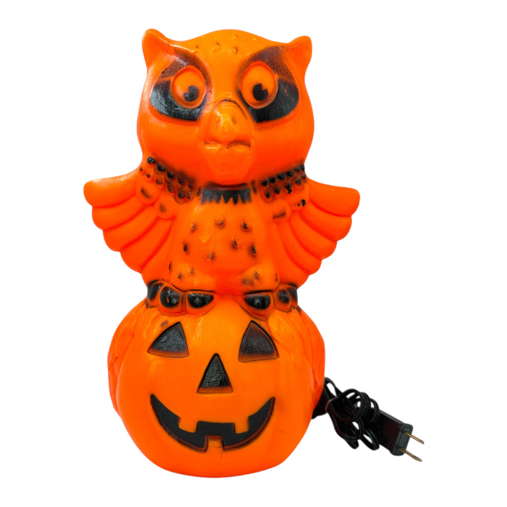 Rare Vintage Halloween Star Band Owl on Pumpkin / JOL Tabletop Blow Mold Lamp at Eerie Emporium.