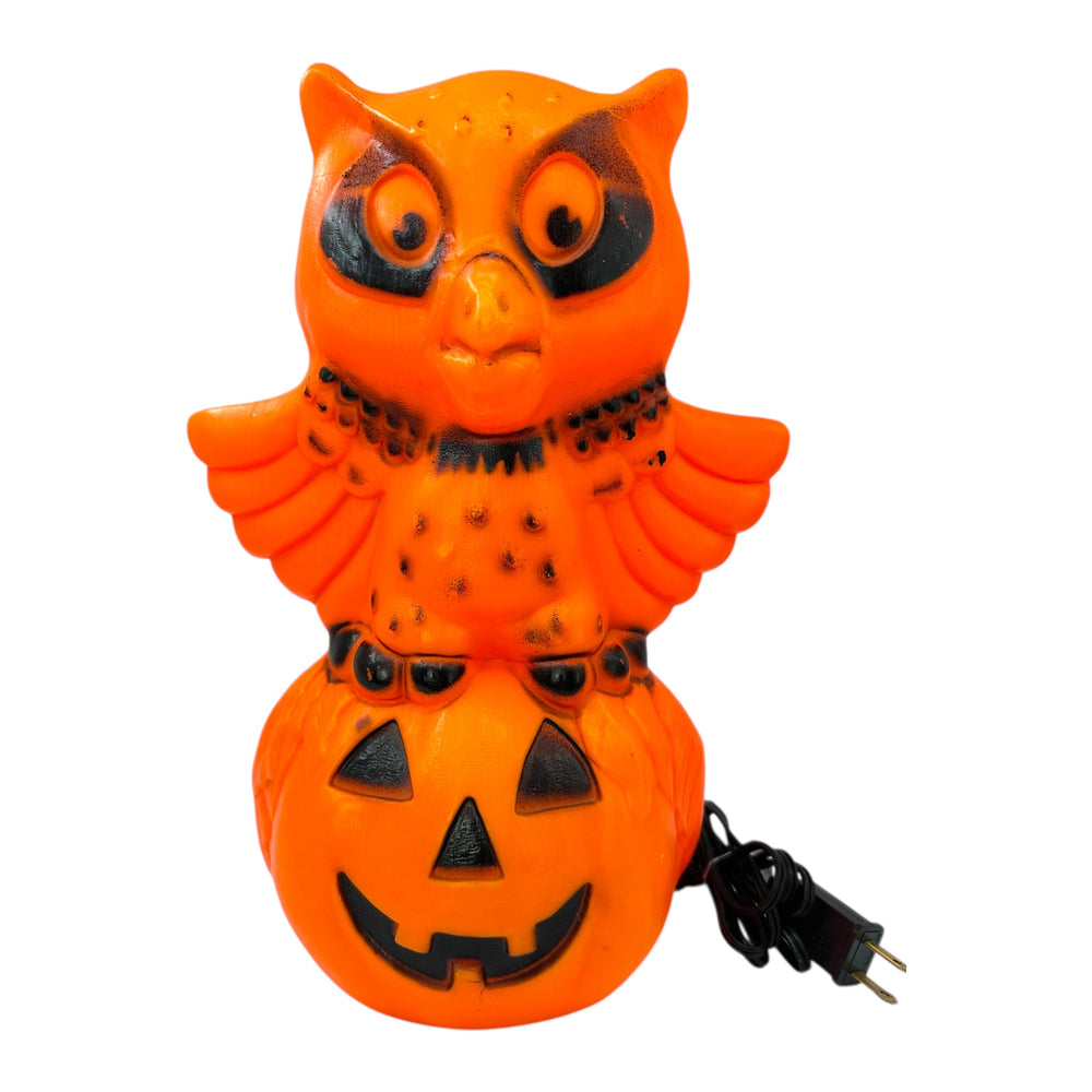 Rare Vintage Halloween Star Band Owl on Pumpkin / JOL Tabletop Blow Mold Lamp at Eerie Emporium. 2