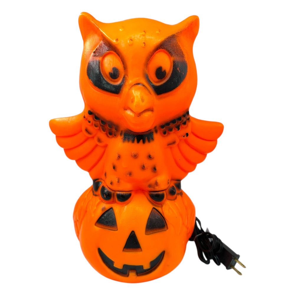 Rare Vintage Halloween Star Band Owl on Pumpkin / JOL Tabletop Blow Mold Lamp at Eerie Emporium. 3