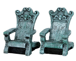 
            
                Load image into Gallery viewer, Lemax Spooky Town Tombstone Chairs, Set Of 2 #34615 at Eerie Emporium.
            
        