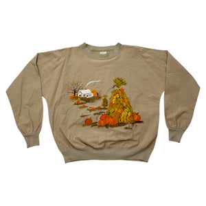Vintage 1980s/1990s Fall Pumpkin Patch Farm Canvas Long Sleeve Shirt ~ Autumn M/L Hand Painted at Eerie Emporium. 2