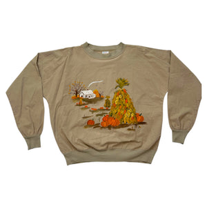 Vintage 1980s/1990s Fall Pumpkin Patch Farm Canvas Long Sleeve Shirt ~ Autumn M/L Hand Painted at Eerie Emporium.