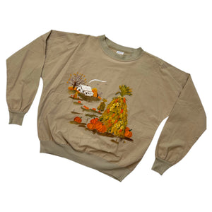 Vintage 1980s/1990s Fall Pumpkin Patch Farm Canvas Long Sleeve Shirt ~ Autumn M/L Hand Painted at Eerie Emporium. 3