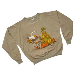 Vintage 1980s/1990s Fall Pumpkin Patch Farm Canvas Long Sleeve Shirt ~ Autumn M/L Hand Painted at Eerie Emporium. 4