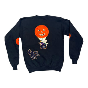 Vintage Double Sided Halloween Sweatshirt ~ Costumed Bears + Spooky Hot Air Balloon Medium at Eerie Emporium. 2