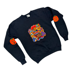 Vintage Double Sided Halloween Sweatshirt ~ Costumed Bears + Spooky Hot Air Balloon Medium at Eerie Emporium. 3