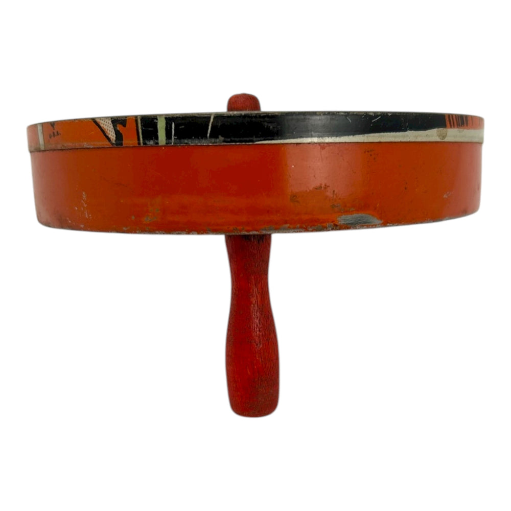 Vintage Halloween 1930s T. Cohn Tin Litho Ratchet Noisemaker ~ Art Deco Witch Flying over City Bats Moon at Eerie Emporium. 5