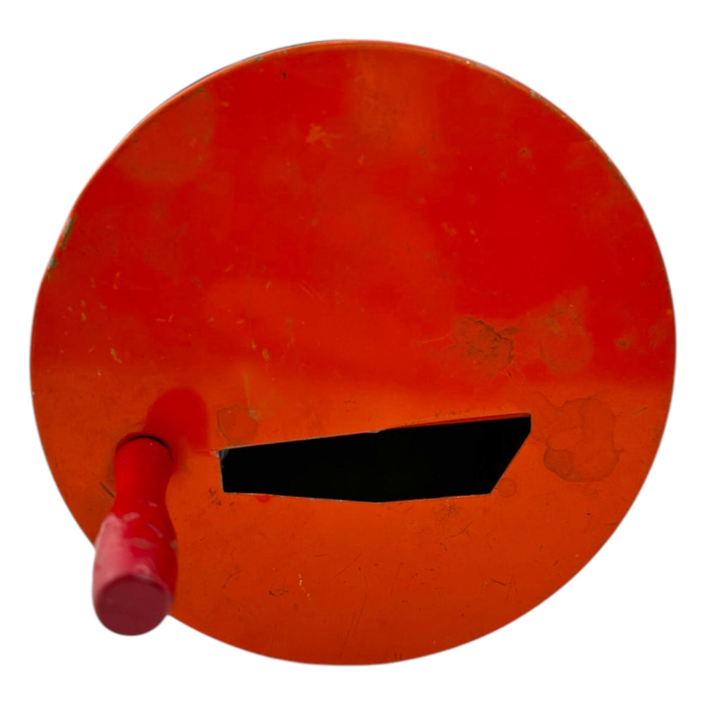 Vintage Halloween 1930s T. Cohn Tin Litho Ratchet Noisemaker Witch w/ Orange Coloring at Eerie Emporium. 7