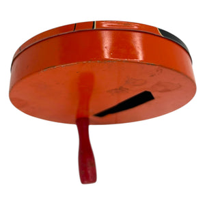 Vintage Halloween 1930s T. Cohn Tin Litho Ratchet Noisemaker Witch w/ Orange Coloring at Eerie Emporium. 9