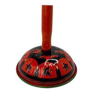 Vintage Halloween 1930s U.S. Metal Toy Lithographed Tin Clanger Bell Noisemaker at Eerie Emporium. 
