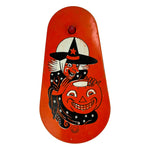 Vintage Halloween 1950s T. Cohn Tin Ratchet Witch with JOL Noisemaker ~ Original Wood Handle at Eerie Emporium. 