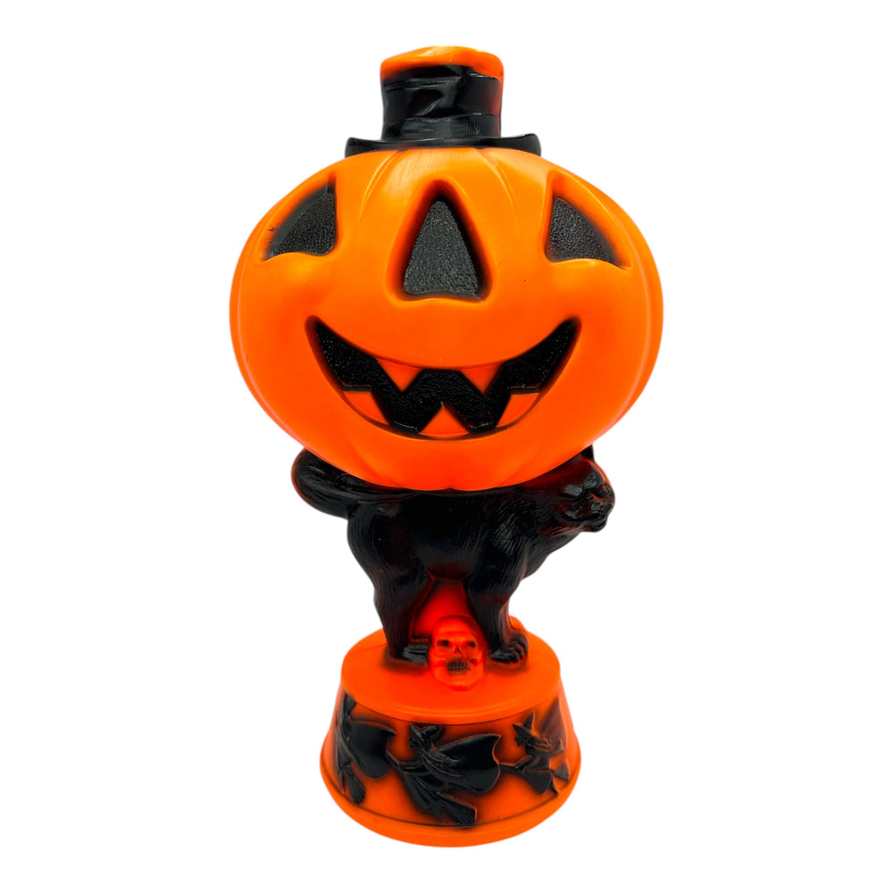 Vintage Halloween 1960s Empire Jack-O'-Lantern on Cat with Flying Witches Blow Mold Lamp at Eerie Emporium. 2