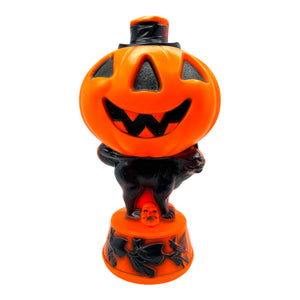 Vintage Halloween 1960s Empire Jack-O'-Lantern on Cat with Flying Witches Blow Mold Lamp at Eerie Emporium.