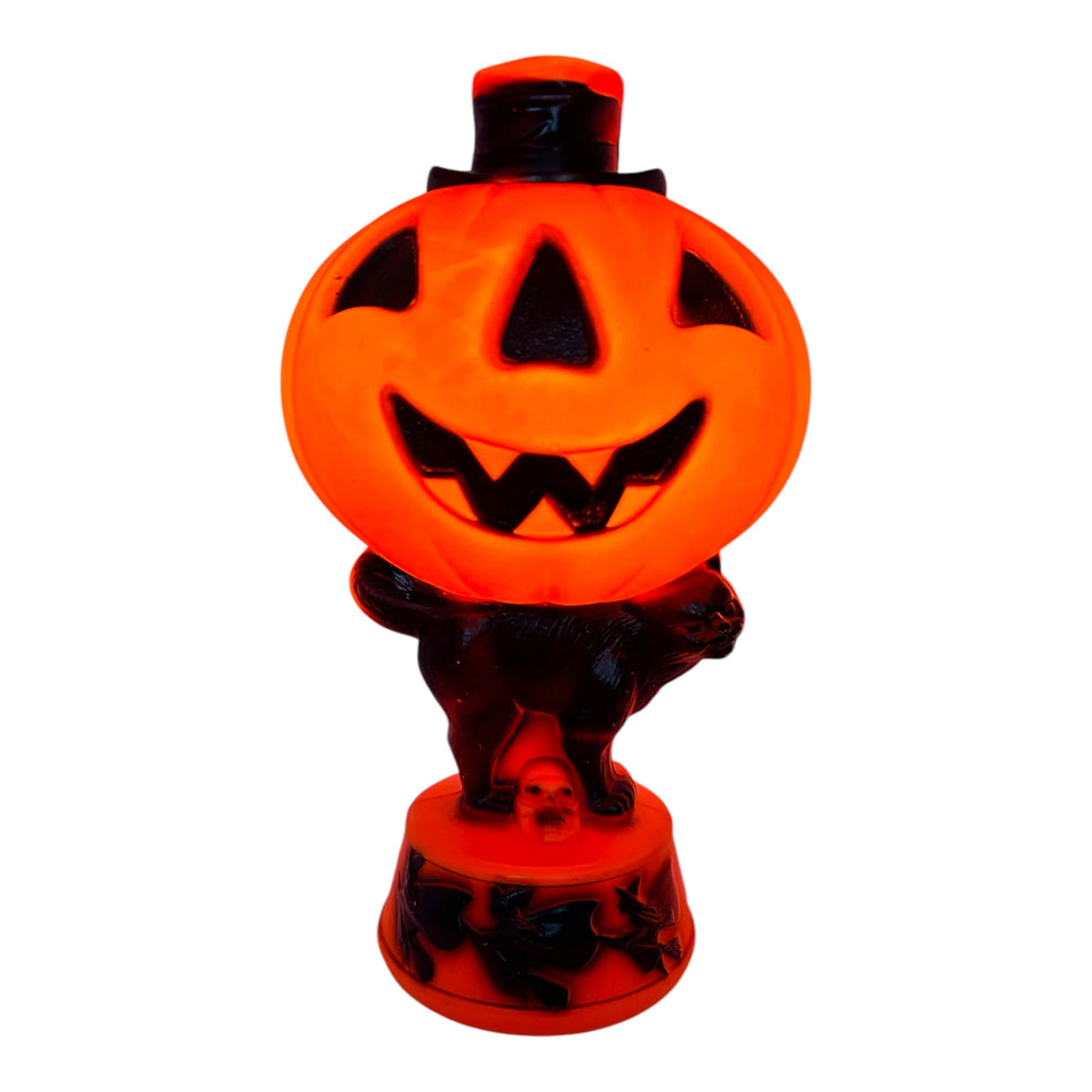 Vintage Halloween 1960s Empire Jack-O'-Lantern on Cat with Flying Witches Blow Mold Lamp at Eerie Emporium. 3