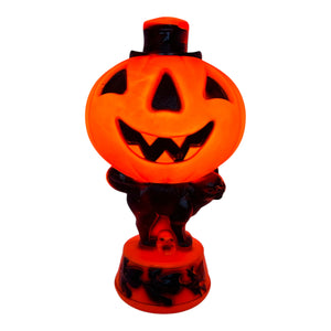 Vintage Halloween 1960s Empire Jack-O'-Lantern on Cat with Flying Witches Blow Mold Lamp at Eerie Emporium. 3