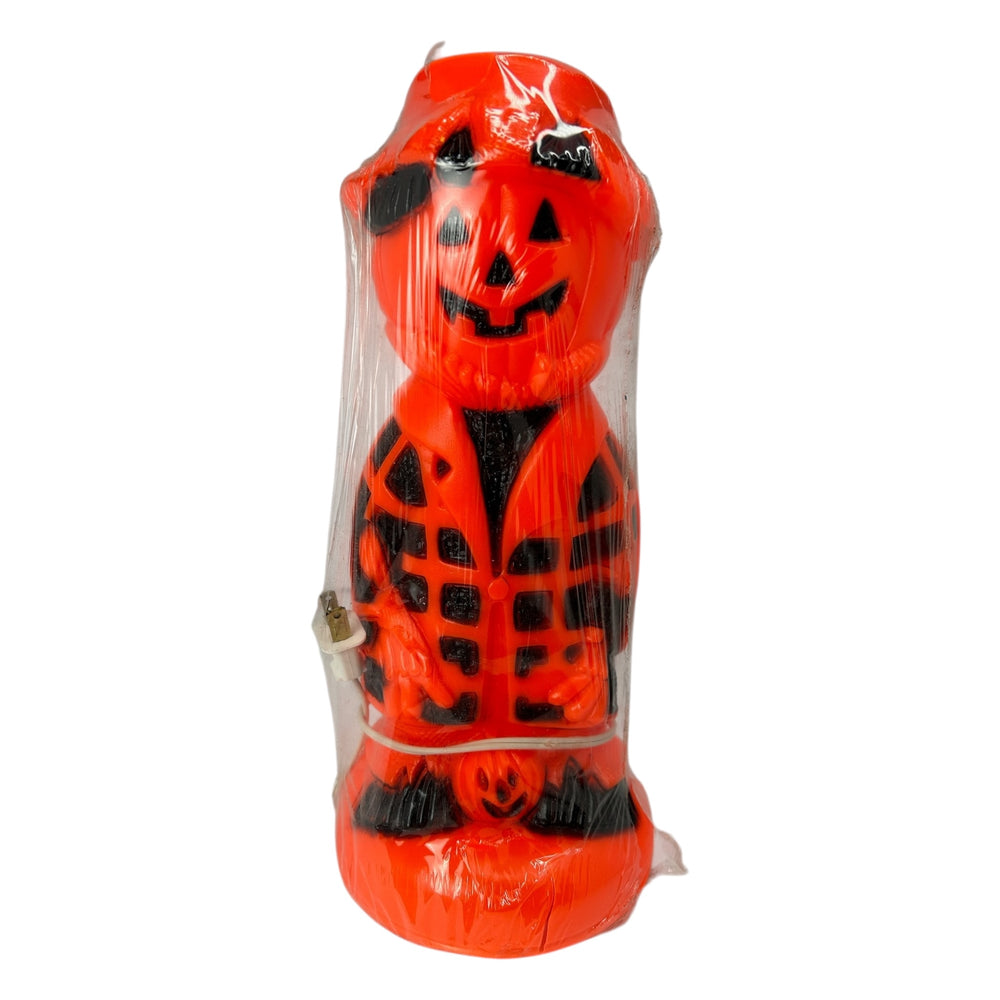 Vintage Halloween 1970s Bayshore Scarecrow Tabletop Blow Mold Lamp with Original Factory Wrapping at Eerie Emporium.