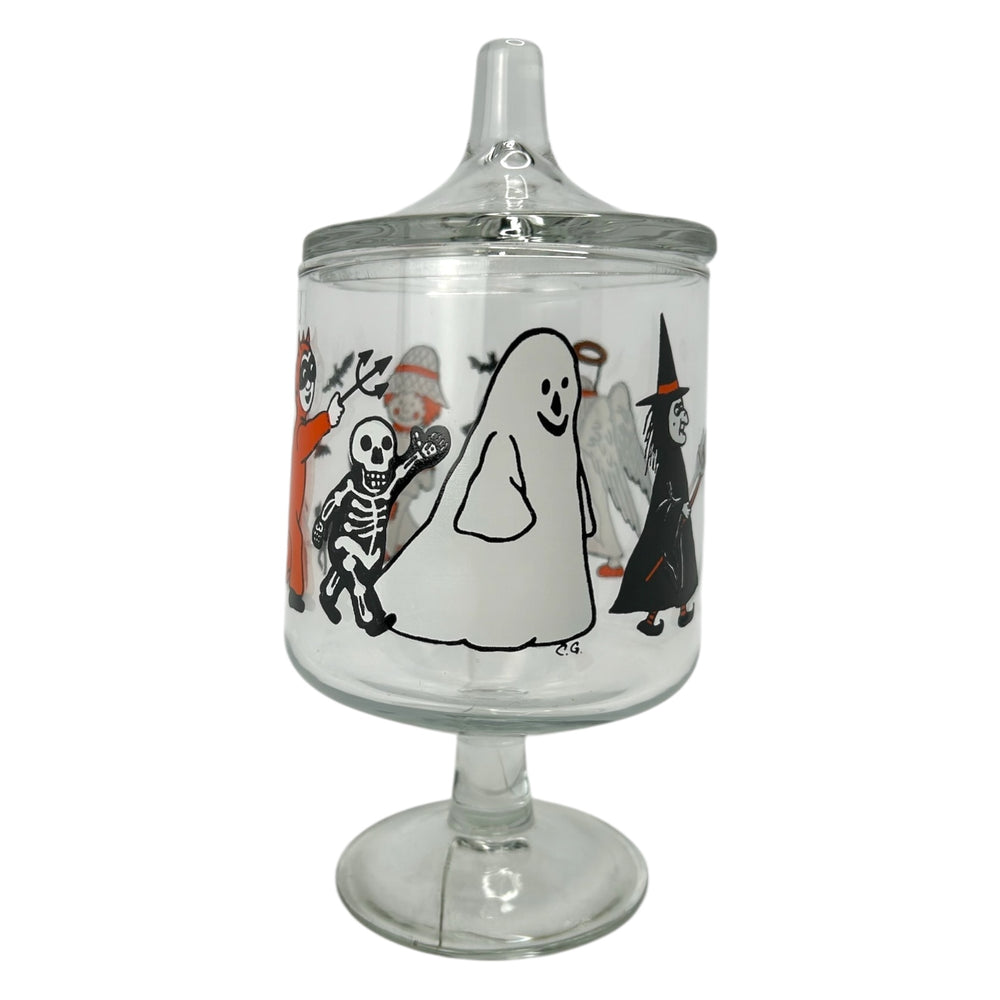 Vintage Halloween 1980s Glass Candy Jar w/Lid + Original Box ~ Action Industries at Eerie Emporium. 6
