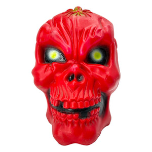 Vintage Halloween 1990s Jumbo Blow Mold Red Skeleton Skull with Spider Candy Container at Eerie Emporium. 2