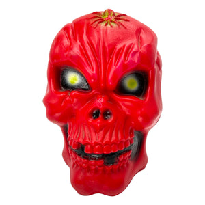 Vintage Halloween 1990s Jumbo Blow Mold Red Skeleton Skull with Spider Candy Container at Eerie Emporium.