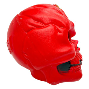 Vintage Halloween 1990s Jumbo Blow Mold Red Skeleton Skull with Spider Candy Container at Eerie Emporium. 4