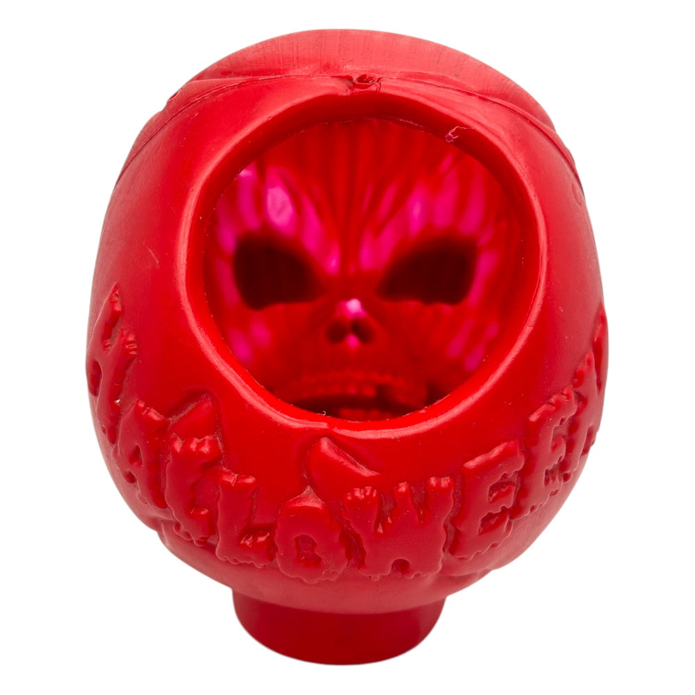 Vintage Halloween 1990s Jumbo Blow Mold Red Skeleton Skull with Spider Candy Container at Eerie Emporium. 7