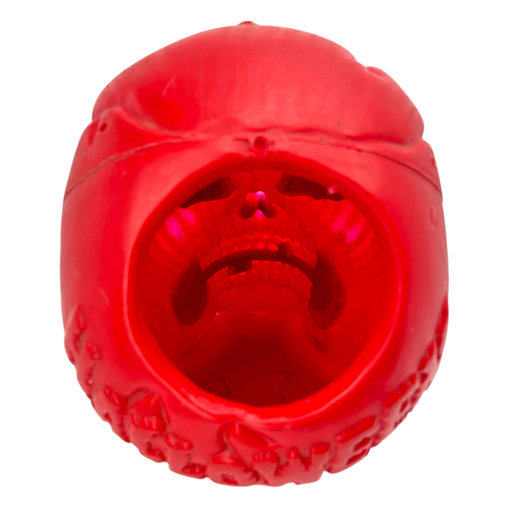 Vintage Halloween 1990s Jumbo Blow Mold Red Skeleton Skull with Spider Candy Container at Eerie Emporium. 8