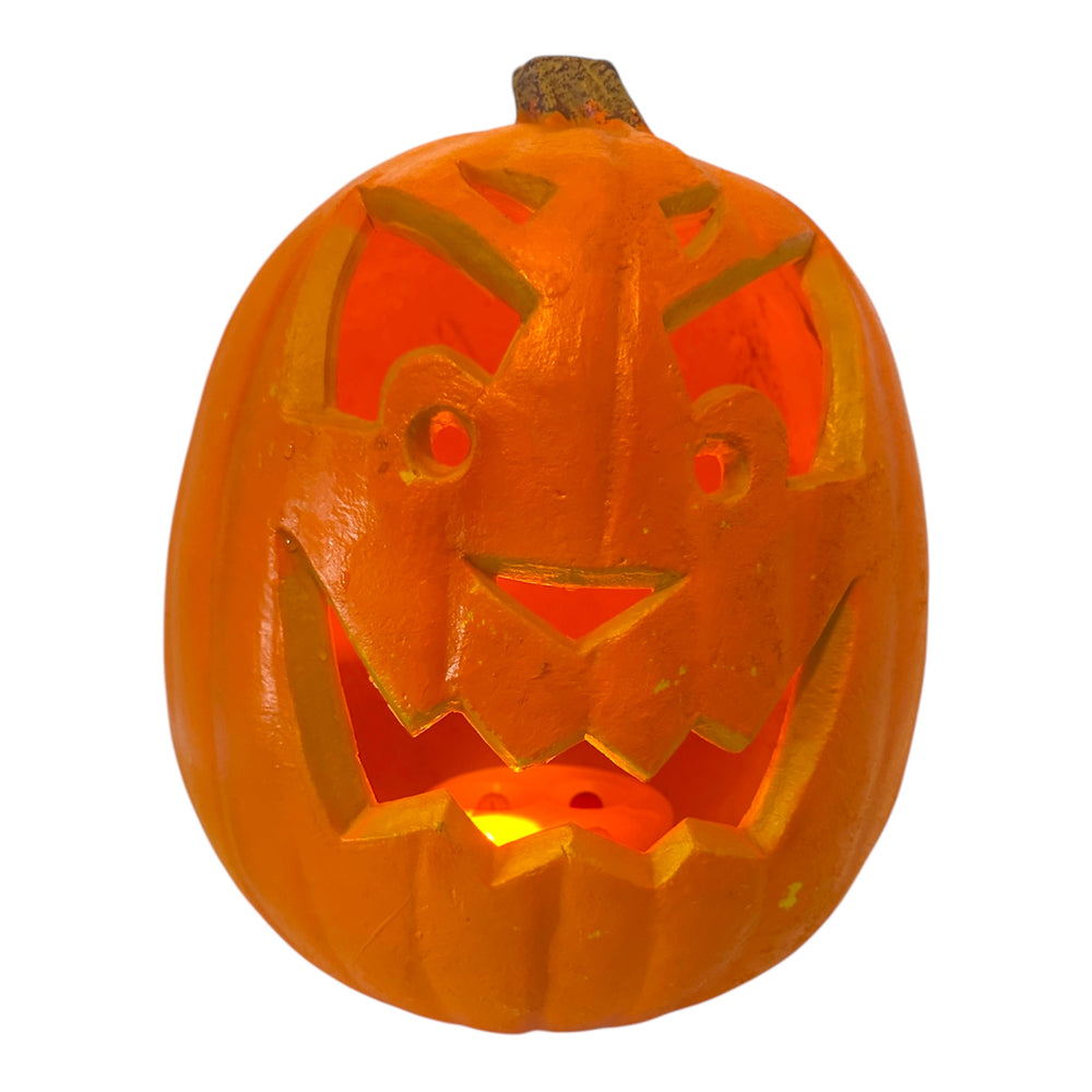 Vintage Halloween 1990s Scarewear Double Sided Large Lighted Foam Jack-O'-Lantern w/ Bats at Eerie Emporium.