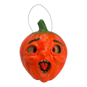 Vintage Halloween 2-Faced Paper Mache Jack-O'-Lantern with Stem ~ All Original at Eerie Emporium.