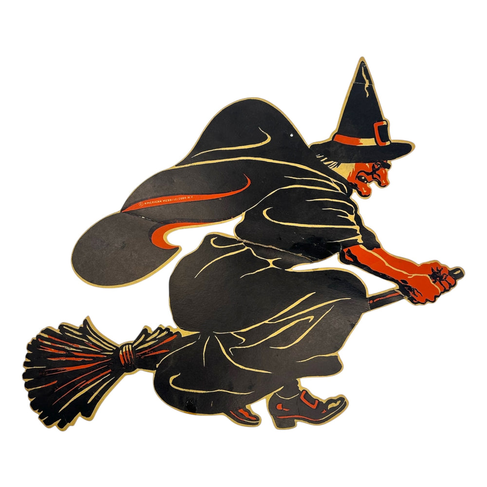 Vintage Halloween American Merri-Lei Witch on Broom Die Cut at Eerie Emporium. 2