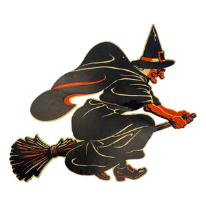 Vintage Halloween American Merri-Lei Witch on Broom Die Cut at Eerie Emporium. 2