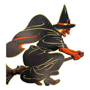 Vintage Halloween American Merri-Lei Witch on Broom Die Cut at Eerie Emporium. 5