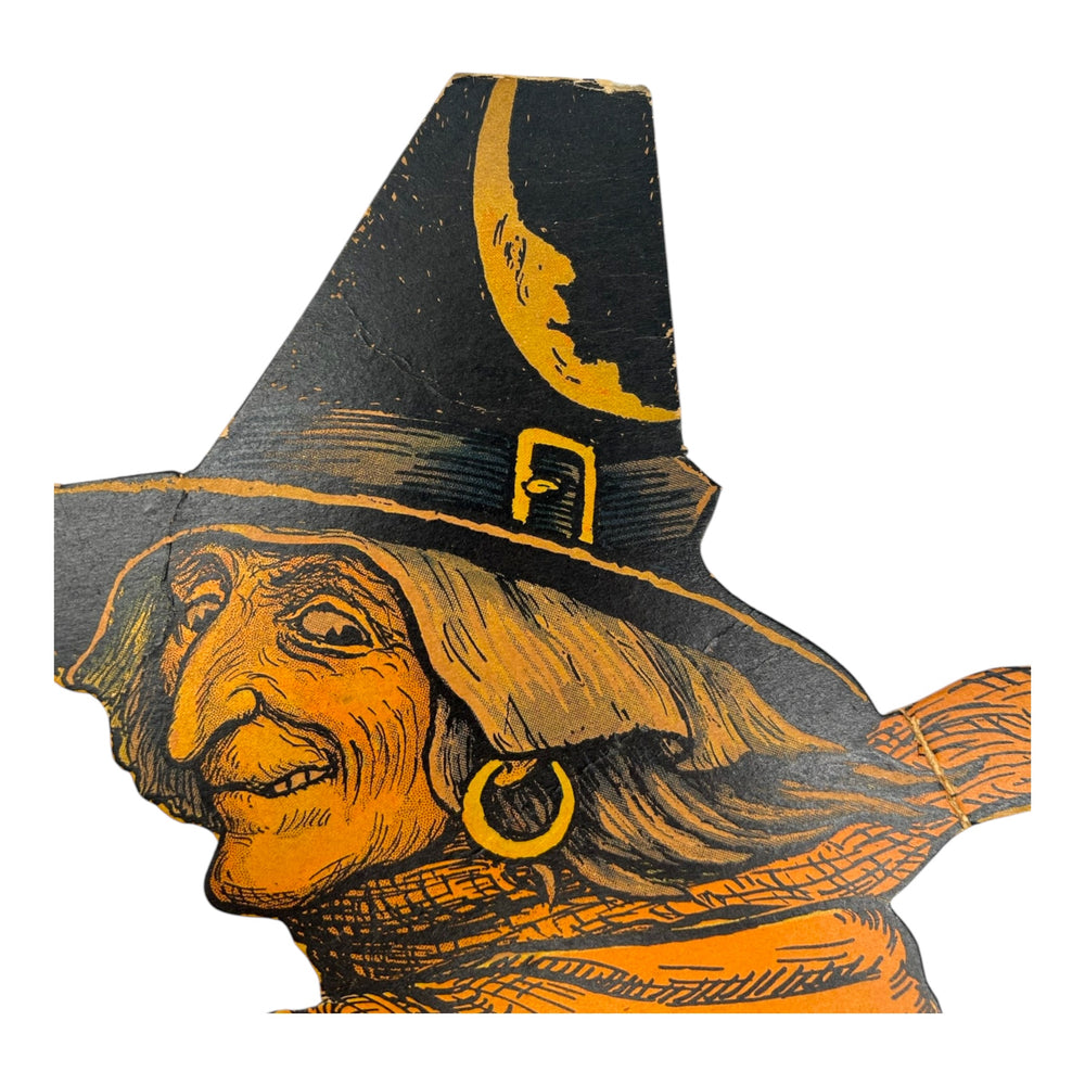 Vintage Halloween Authentic Beistle Witch Walking with Jack-O'-Lantern Diecut ~ 1930s at Eerie Emporium. 10