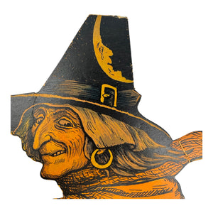 Vintage Halloween Authentic Beistle Witch Walking with Jack-O'-Lantern Diecut ~ 1930s at Eerie Emporium. 10