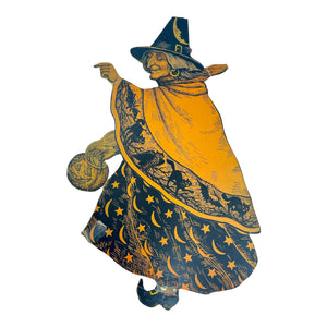 Vintage Halloween Authentic Beistle Witch Walking with Jack-O'-Lantern Diecut ~ 1930s at Eerie Emporium. 2