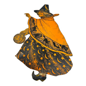 Vintage Halloween Authentic Beistle Witch Walking with Jack-O'-Lantern Diecut ~ 1930s at Eerie Emporium. 3