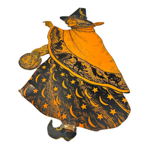 Vintage Halloween Authentic Beistle Witch Walking with Jack-O'-Lantern Diecut ~ 1930s at Eerie Emporium. 4