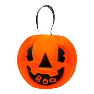 Vintage Halloween BOO Smiling Jack-O'-Lantern Blow Mold Bucket ~ 1960s / 1970s Trick or Treat at Eerie Emporium. 