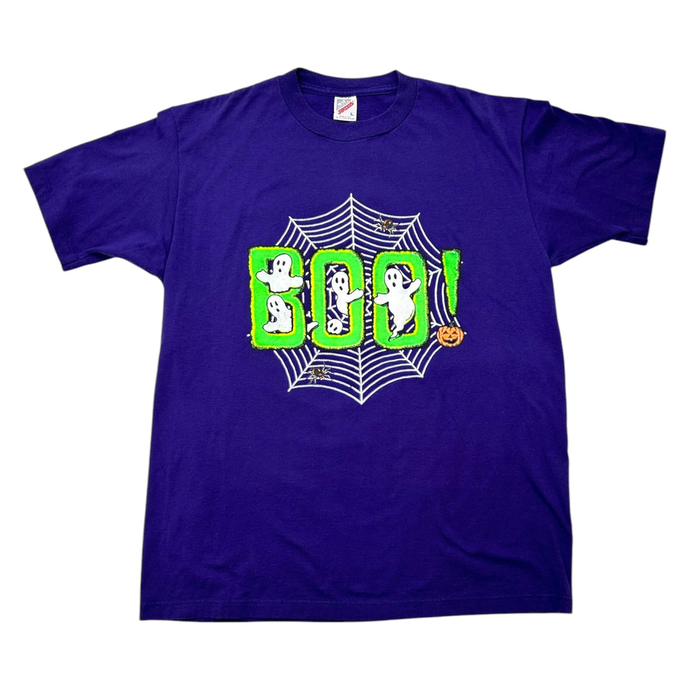 Vintage Halloween BOO with Ghosts & Spiderweb T-Shirt Large at Eerie Emporium.
