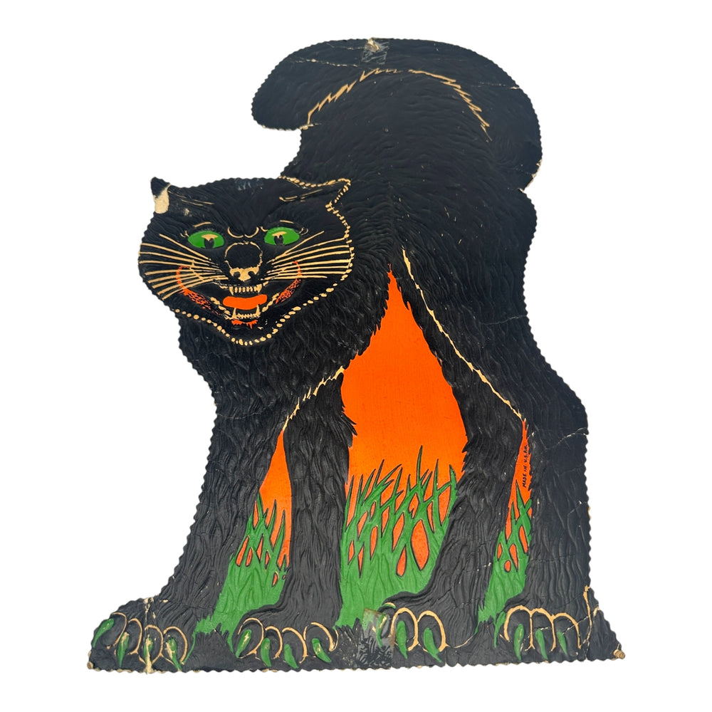 Vintage Halloween Beistle 1930s Arched-Back Black Cat Scalloped Edges Die Cut at Eerie Emporium. 2
