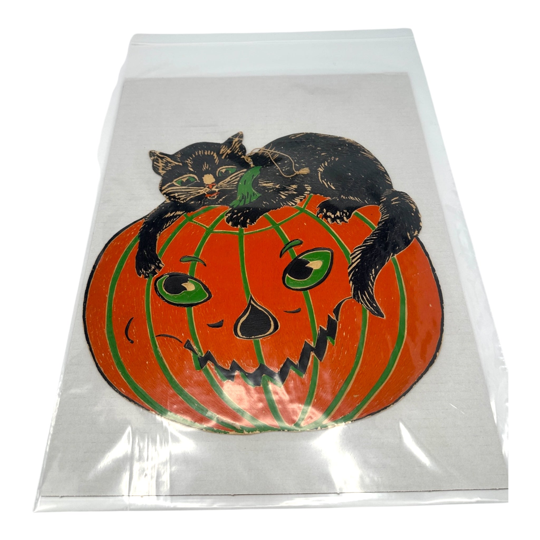 Vintage Halloween Beistle Black Cat Atop JOL Die Cut | Eerie Emporium