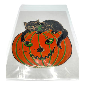 Vintage Halloween Beistle 1930s Black Cat Atop Jack-O'-Lantern Die Cut ~ Heavily Embossed at Eerie Emporium. 12
