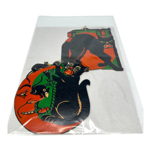 Vintage Halloween Beistle 1930s Black Cat Die Cuts Set of 2 ~ Moon + Mice and Lanterns at Eerie Emporium. 10