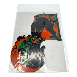 Vintage Halloween Beistle 1930s Black Cat Die Cuts Set of 2 ~ Moon + Mice and Lanterns at Eerie Emporium. 11