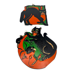 Vintage Halloween Beistle 1930s Black Cat Die Cuts Set of 2 ~ Moon + Mice and Lanterns at Eerie Emporium. 3