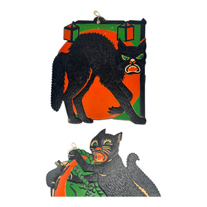 Vintage Halloween Beistle 1930s Black Cat Die Cuts Set of 2 ~ Moon + Mice and Lanterns at Eerie Emporium. 4