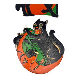 Vintage Halloween Beistle 1930s Black Cat Die Cuts Set of 2 ~ Moon + Mice and Lanterns at Eerie Emporium. 5